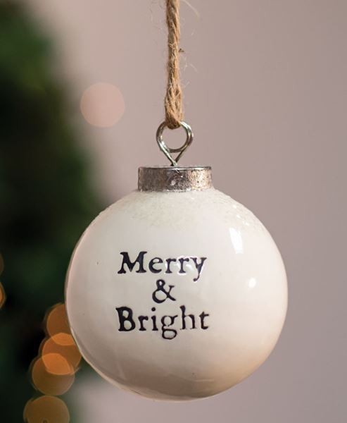 Picture of Merry and Bright White Ceramic Ornament