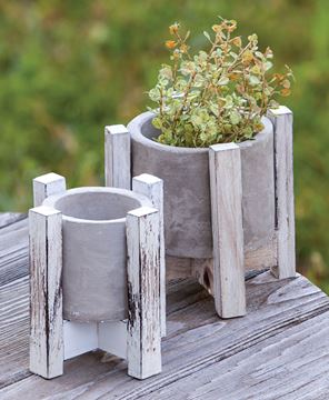 Picture of Cement Planter w/ Distressed Wood Stand, 5”