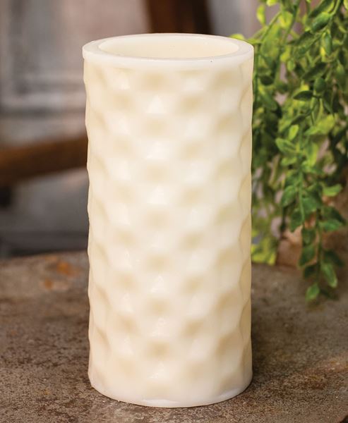 Picture of White Geometric Pillar Candle, White Light, 6”