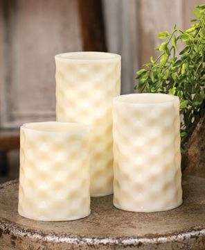 Picture of White Geometric Pillar Candle, White Light, 4.5”