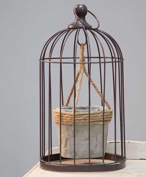 Picture of Vintaged Birdcage w/ Hanging Cement Planter, Medium
