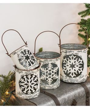 Picture of White Vintage Snowflake Buckets, 4/Set