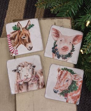 Picture of Christmas Farm Animals Resin Coasters, 4/Set