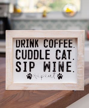 Picture of Coffee, Cat and Wine Framed Sign