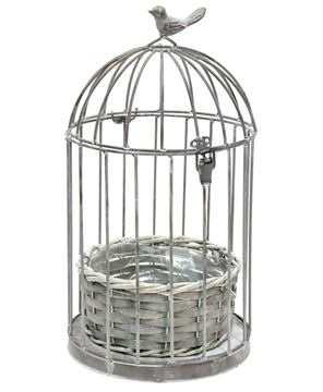 Picture of Graywash Metal Birdcage With Basket Planter