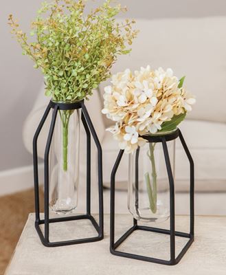 Picture of Glass Tube Vase w/Metal Frame, Thin