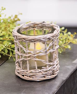 Picture of Graywash Willow Wrapped Glass Votive Holder