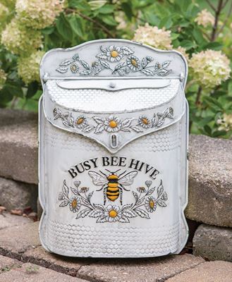 Picture of Busy Bee Hive Distressed Metal Post Box