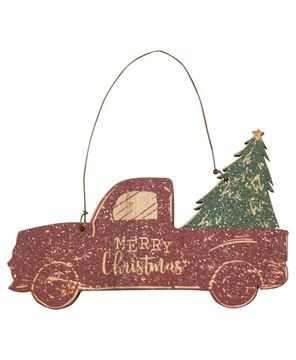 Picture of Glittered Wood Merry Christmas Truck Ornament