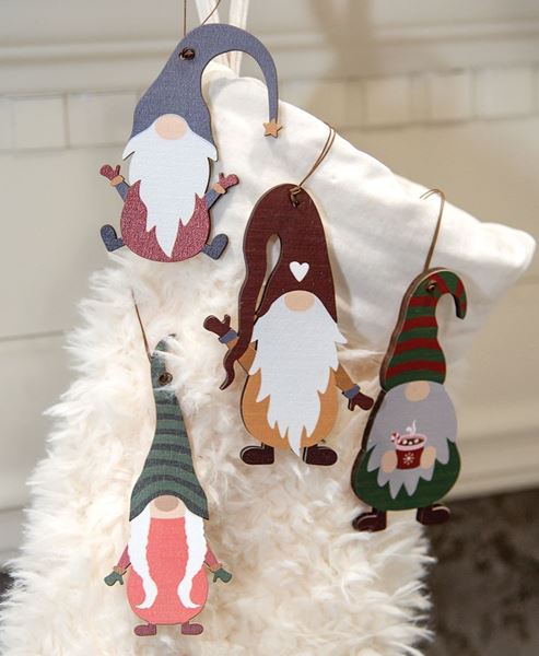 Col House Designs - Retail Wooden Winter Gnome Ornaments, 4/Set