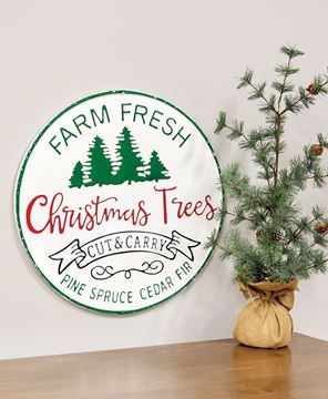 Picture of Farm Fresh Christmas Trees Distressed Round Metal Sign