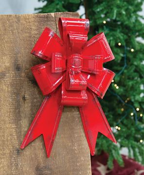 Picture of Distressed Red Round Metal Hanging Bow