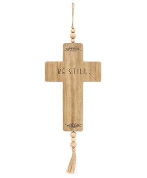 Picture of Be Still Cross Wood Ornament w/Beads & Tassel