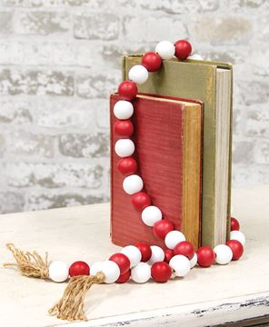 Picture of Beaded String Red White w/Jute Tassels