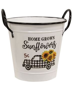 Picture of Home Grown Sunflowers White Metal Bucket