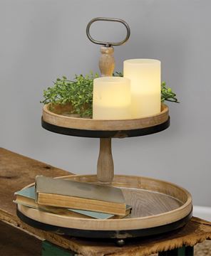Picture of Distressed Wood and Metal Two-Tiered Tray