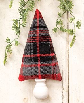 Picture of Red, Black, Gray Plaid Fabric Christmas Tree Ornament 8"