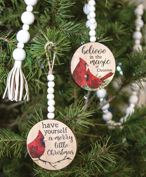 Picture of Christmas Cardinal Round Beaded Ornament, 2/Set