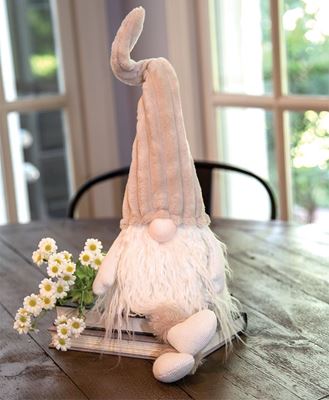 Picture of Dangle Leg Plush Beige Gnome with Ribbed Hat