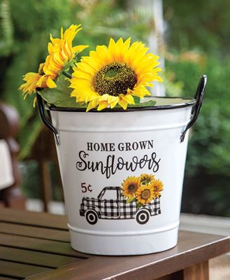 Picture of Home Grown Sunflowers White Metal Bucket