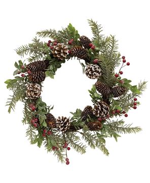 Picture of Icy Pine, Boxwood, Red Berry & Pinecone Wreath