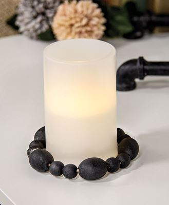 Picture of Black Distressed Wood Oval Bead Candle Ring