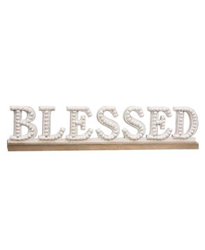 Picture of Blessed Beaded White Wood Sitter