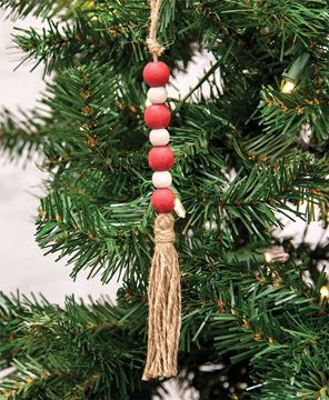 Picture of Red & White Jute Tasseled Bead Ornament