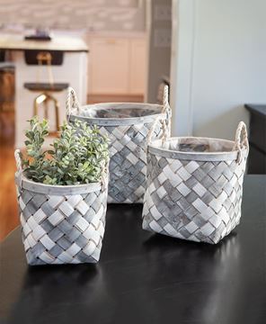 Picture of White and Gray Wooden Baskets, 3/Set