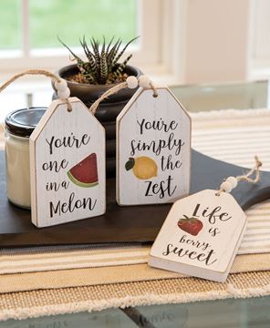 Picture of Summer Fruit Distressed Wooden Tag Ornaments,  3/Set