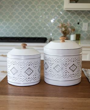 Picture of Aztec White Metal Canisters, 2/Set