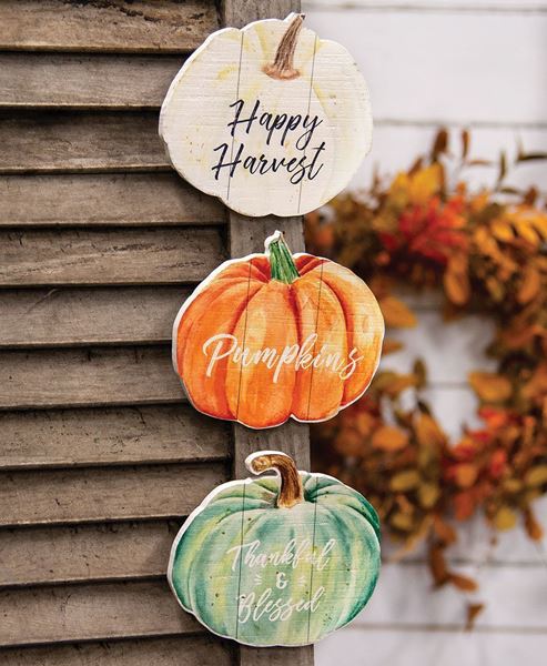 Picture of Fall Watercolor Pumpkin Wood Sign, 3/Set