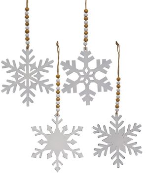 Picture of White Wood Snowflake Beaded Ornament, 4/Set