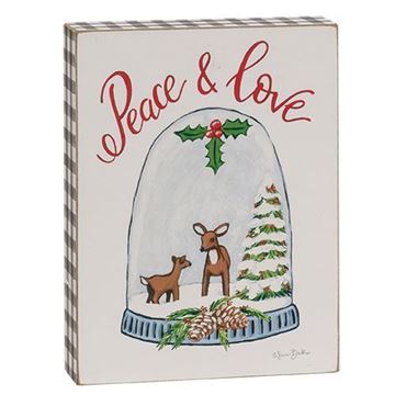 Picture of Peace & Love Snow Globe Gingham Box Sign