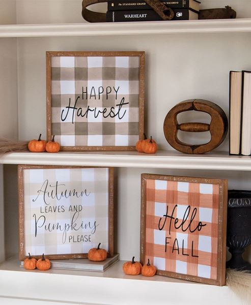 Picture of Hello Fall Gingham Wood Sign
