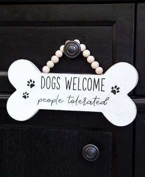 Picture of Dogs Welcome, People Tolerated Beaded Wood Hanging Sign