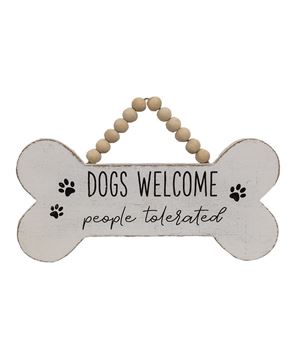 Picture of Dogs Welcome, People Tolerated Beaded Wood Hanging Sign