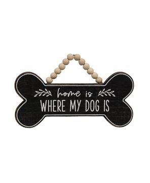 Picture of Home is Where My Dog Is Beaded Wood Hanging Sign