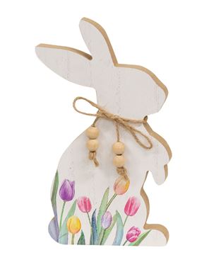 Picture of Tulip Printed Easter Bunny Wood Sitter