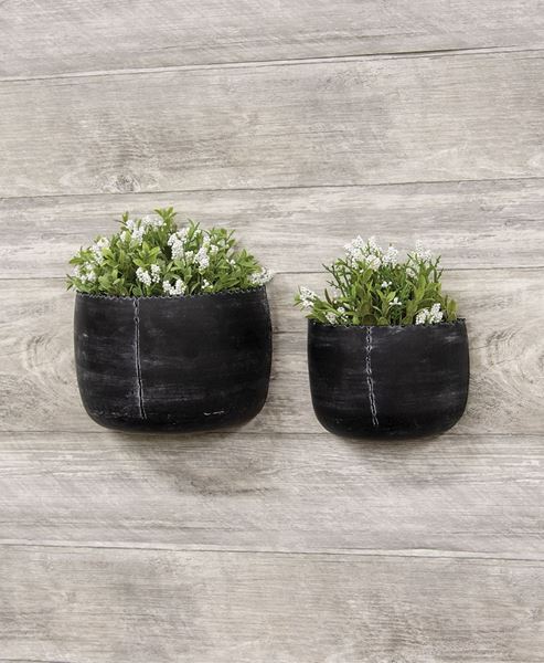 Picture of Distressed Black Metal Wall Bucket, 2/Set