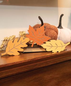 Picture of Etched Wooden Fall Leaves Sitters, 3/Set