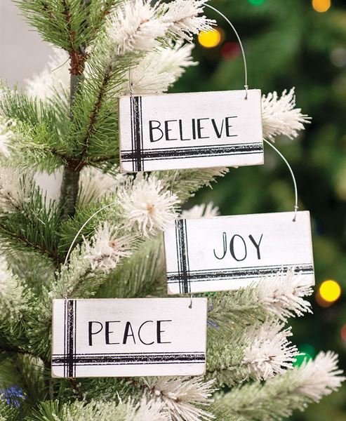 Picture of Black & White Stripe Holiday Word Ornament, 3/Set