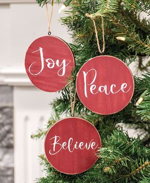 Picture of Holiday Script Red Word Round Ornament, 3/Set
