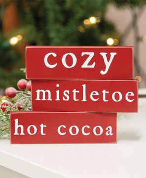 Picture of Cozy, Mistletoe or Hot Cocoa Thin Mini Block, 3/Set