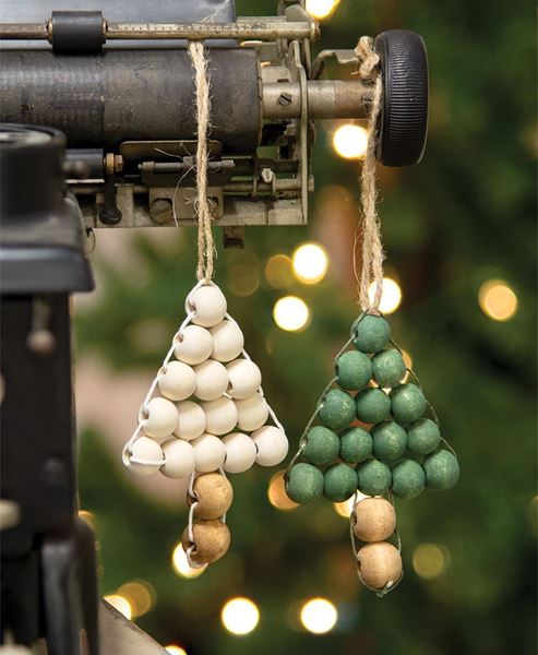 Col House Designs - Retail Wooden Bead Christmas Tree Ornament, 2/Set