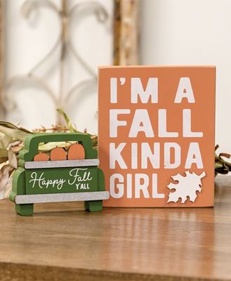 Picture of Fall Kinda Girl Box Sign with Happy Fall Pumpkins Truck Sitter, 2/Set