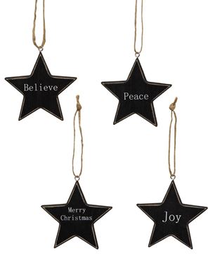 Picture of Black Star Christmas Words Ornament, 4/Set