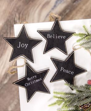 Picture of Black Star Christmas Words Ornament, 4/Set