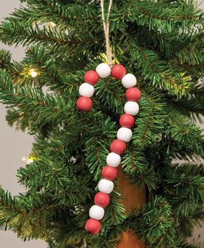 Picture of Large Wooden Bead Candy Cane Ornament