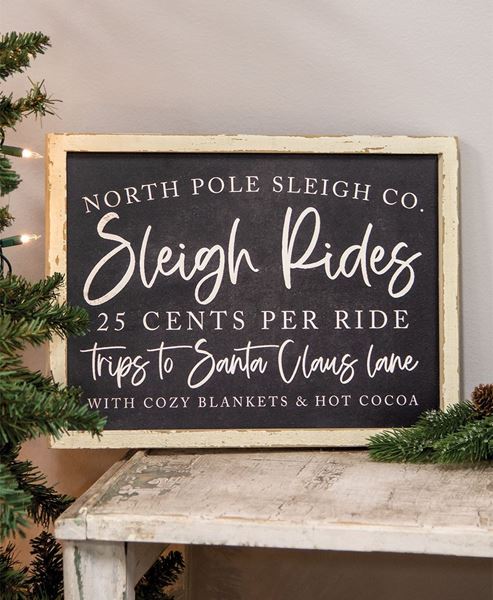 Picture of North Pole Sleigh Rides Wooden Sign